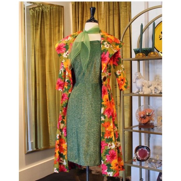 Trashy Diva Dresses & Skirts - TRASHY DIVA Sz 6 Kelly Cutaway Coat Dress Mod 1960s Dayglow Floral Print 60s M